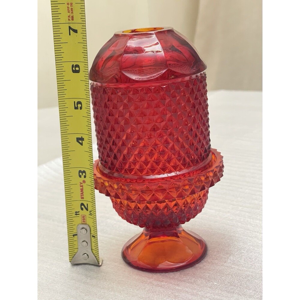 Viking Glass Dimond Point Fairy Lamp 6.75” UV Glows Red Amber Color Variation - Picture 4 of 14